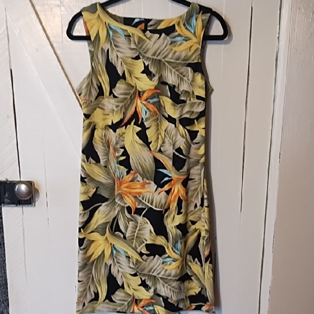 AGB Black and Yellow Leaf Print Midi Dress 6 EUC.